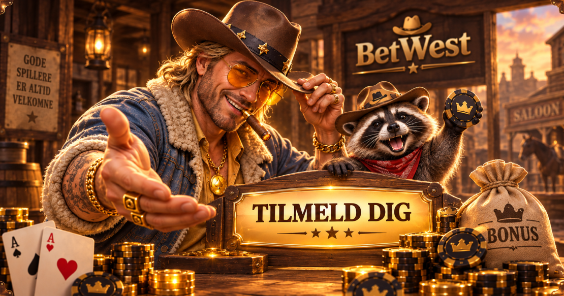 BetWest tilmelding med bonus, cowboy og vaskebjørn