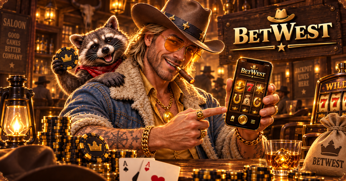 BetWest casino på mobil med cowboy og vaskebjørn